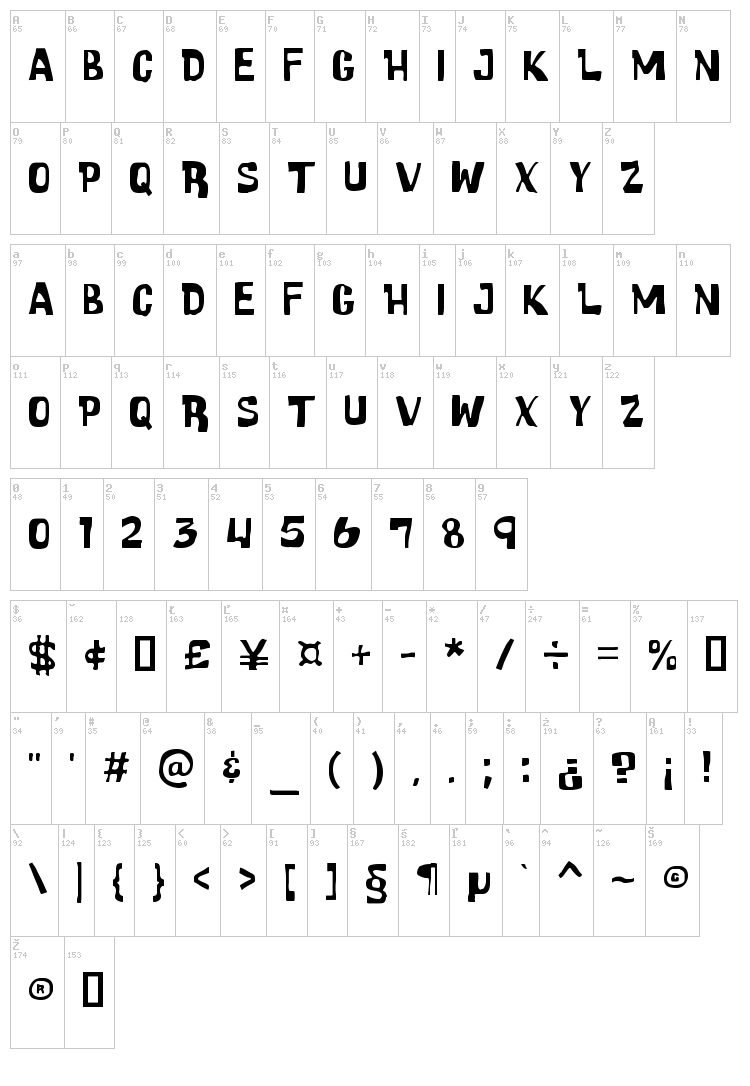 Cartoonic Massive font map
